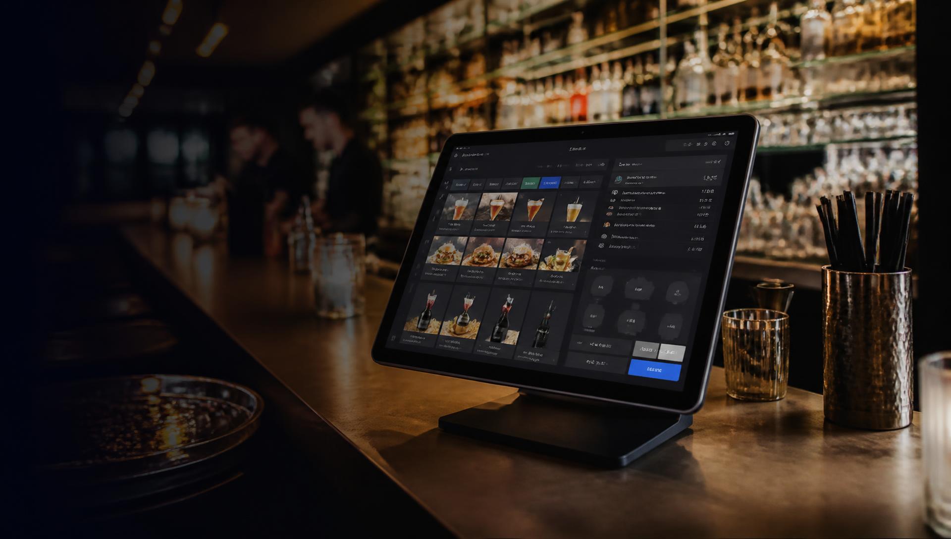 Kassasysteem met tafelplattegrond op de bar van een restaurant